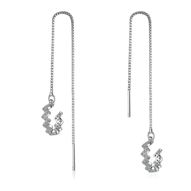 

2019 New Arrival Fashion Jewelry Long Earrings 925 Sterling Silver Ear Line Blue Crystal Water Drop Lady Temperament