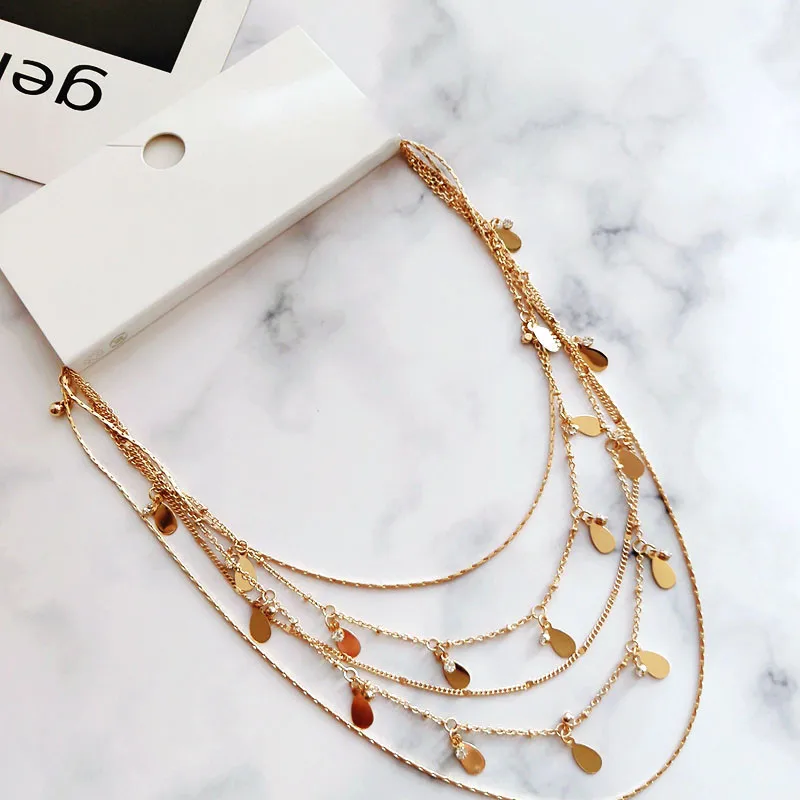 

Fashion Gold Color Water Drop Necklaces & Pendants For Women Multi Layer Sequins Choker Necklace Velvet Lace Chain Star Chokers