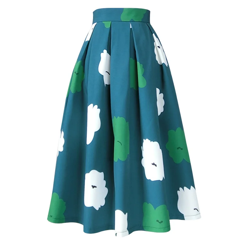 

New Arrival Office Lady Spring Fall Winter Flower Skirt Embroidery A-line Middle Long Green Umbrella Skirt XHSD-3319