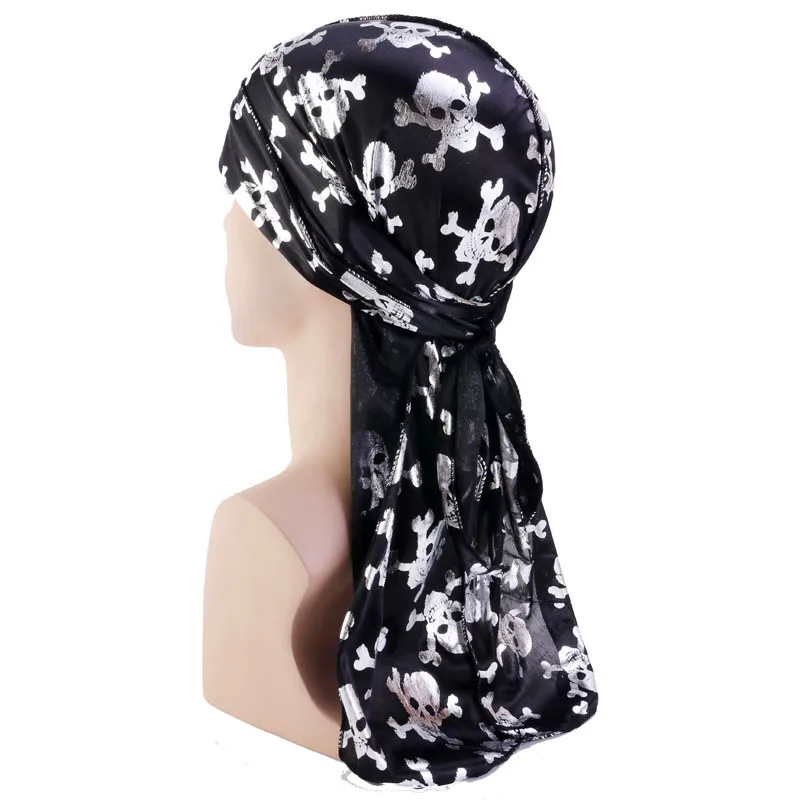 Новый золотой череп шаблон durag du rag тюрбан шляпа шелковистая Durags банданы головные