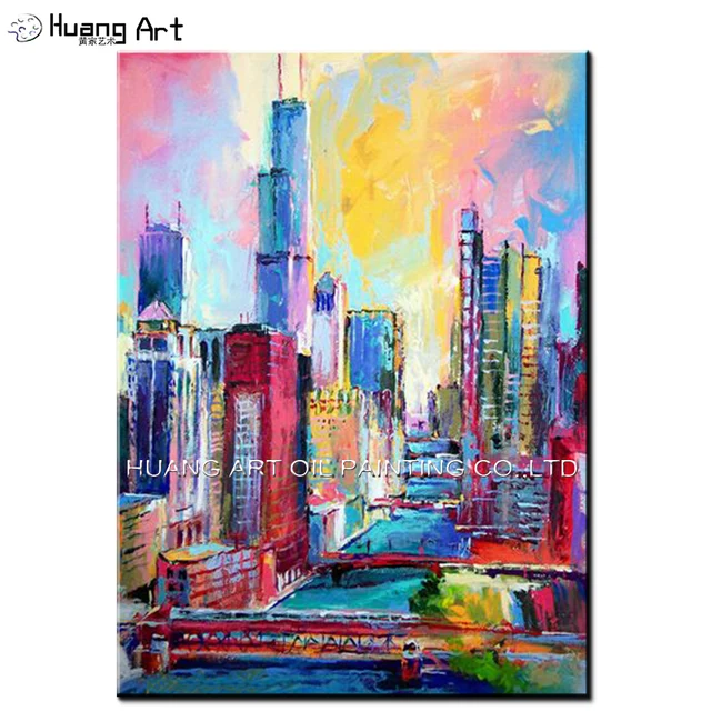 hand painted abstract city landscape oil painting on canvas modern