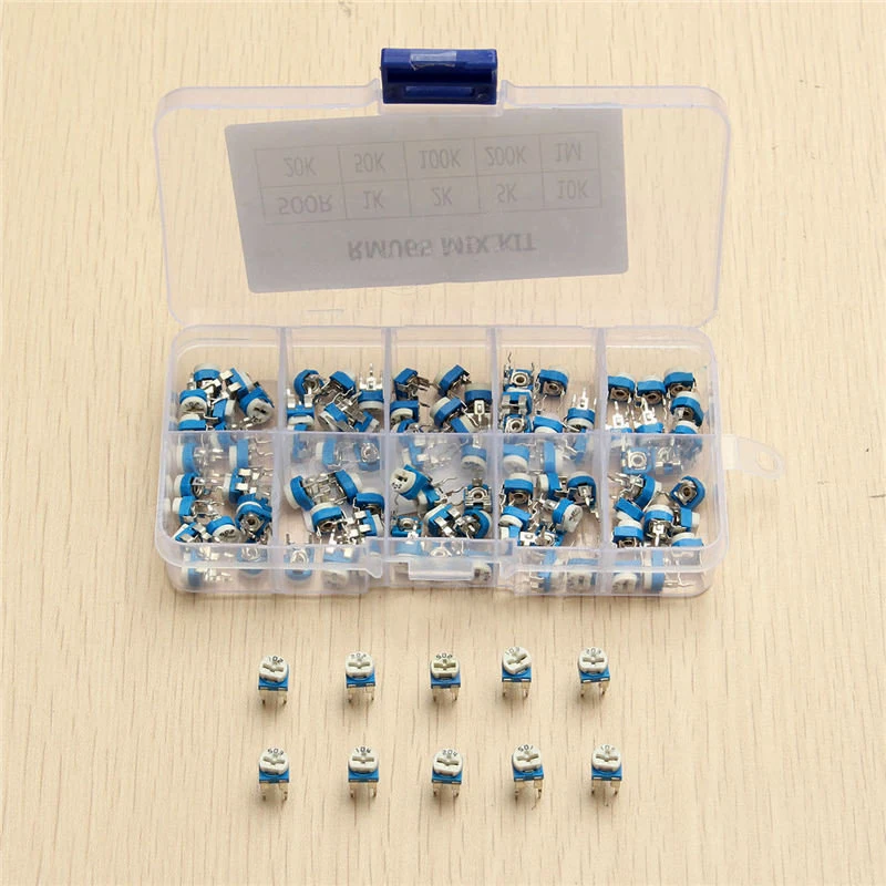 Оптовая продажа Резисторы триммер пот 100pcs10 значения 500ohm-1m Плёнки переменный резистор потенциометра Реостат Подстроечный резистор SMD