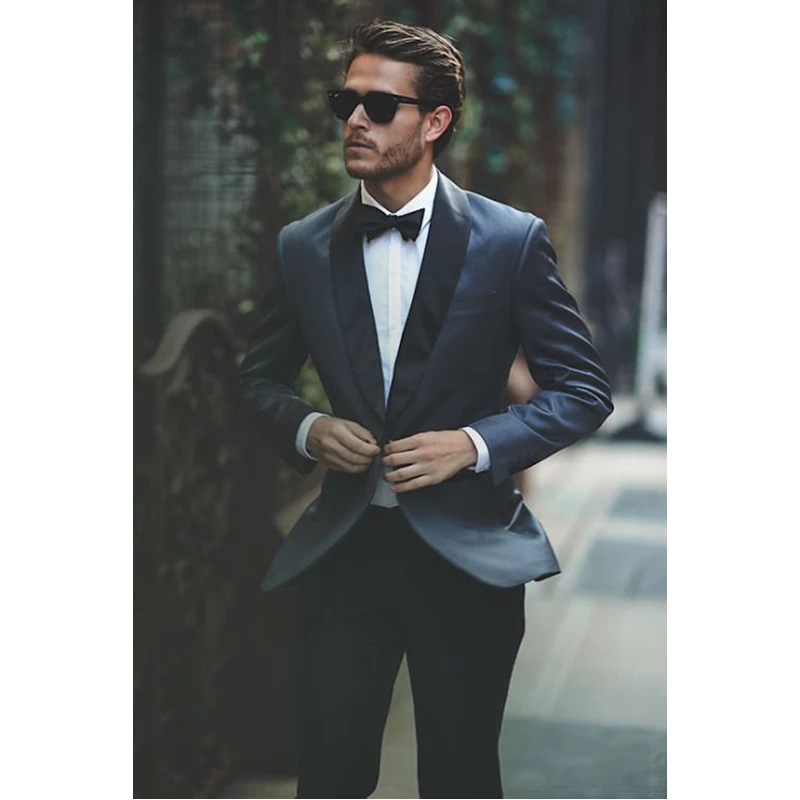 

New Style Navy Blue Black Wedding Suits for Men Slim Fit 2 Piece Custom Blazer Formal Suits Groom Tuxedos (Jacket+Pants)