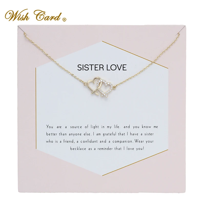 

Wish Card Two Heart Sister Love Gold Chian Necklace Copper Pendant Card Gift Memory Wedding Necklace Dropshipping EY6001