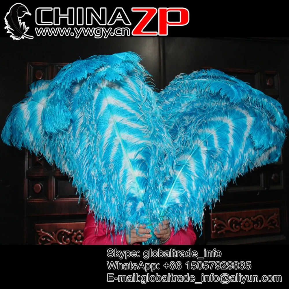 

CHINAZP Factory Large Size 65-70cm (26-28inch) 50pcs/lot Fantastic Carnival Decoration Turquoise and White Ostrich Feathers