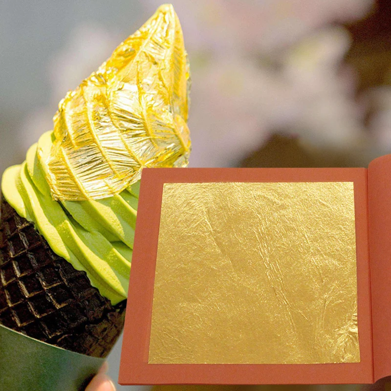 

9.33*9.33cm 24K Gold Leaf Foil Sheets Booklet Package 99.99%Gold Leaf for Cake Decoration Free Shipping