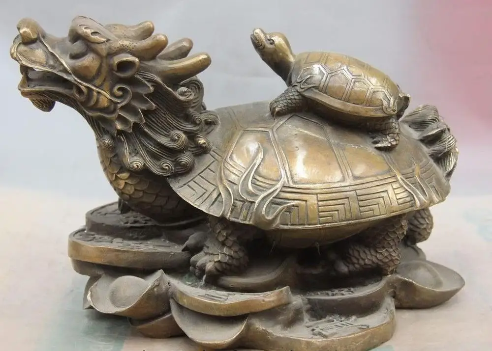 

Китайская Бронзовая медная художественная декорация Богатство Yuanbao Черепаха Статуя Дракона черепахи