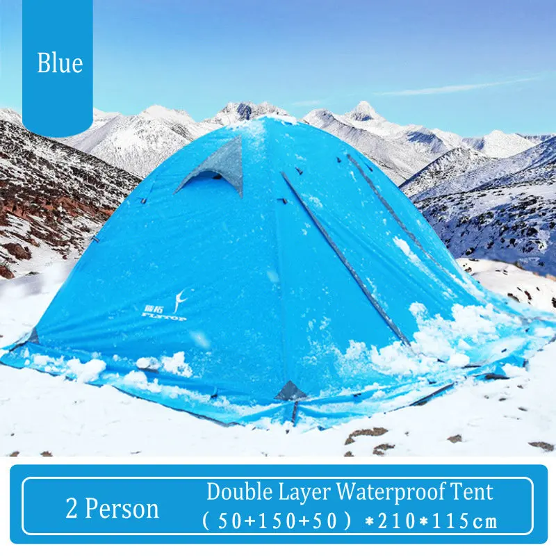 FLYTOP 4-сезонные туристические палатки для отдыха на открытом воздухе, двухслойная алюминиевая палатка с полюсом, зимняя ветрозащитная Водонепроницаемая семейная палатка для 2-4 человек - Цвет: 2 person blue