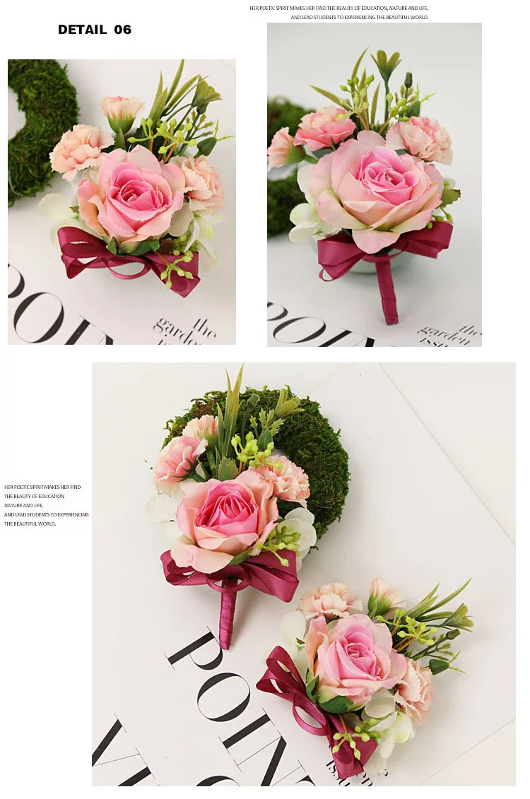 bridesmaid bracelet wedding corsage flowers roses artificial  (15)