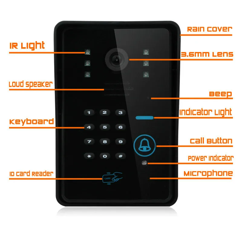 Проводная сенсорная кнопка 7 "видеодомофон домофон система 1 RFID код на клавишной панели номер дверной звонок камера 1 монитор 1000TVL