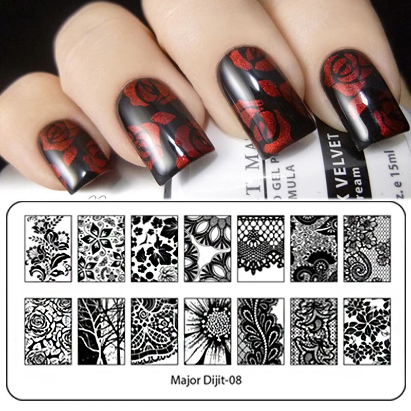 Мода красота Нержавеющая Сталь Штамп ногтей пластины Розы Листья кружева дизайн шаблон для стемпинга для нейл-арта 3D инструменты для дизайна ногтей