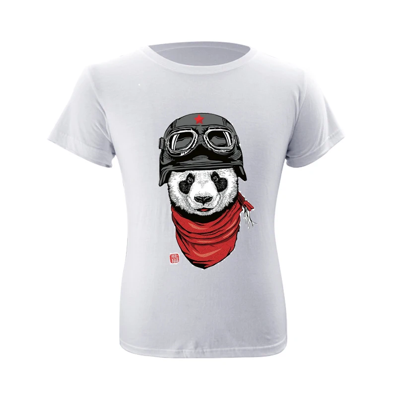 Для мужчин s женщин черный белый серый летние футболки Solider Panda печати хлопок футболка скейт крутые новые