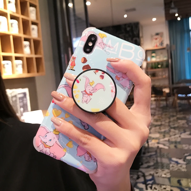 

Dumbo Pattern Phone Case with Expanding Stand Finger Holder For iPhone 6 6s 7 8 Plus XR X XS Max TPU+PC Hard Back Cover