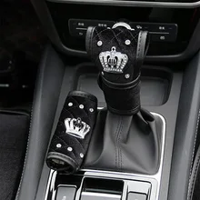Top Peluche Diamante Di Cristallo Corona Auto di Copertura Del Cambio di Pelliccia di Velluto Caso Shifter Collari di Copertura del Freno A Mano Accessori per Interni Auto