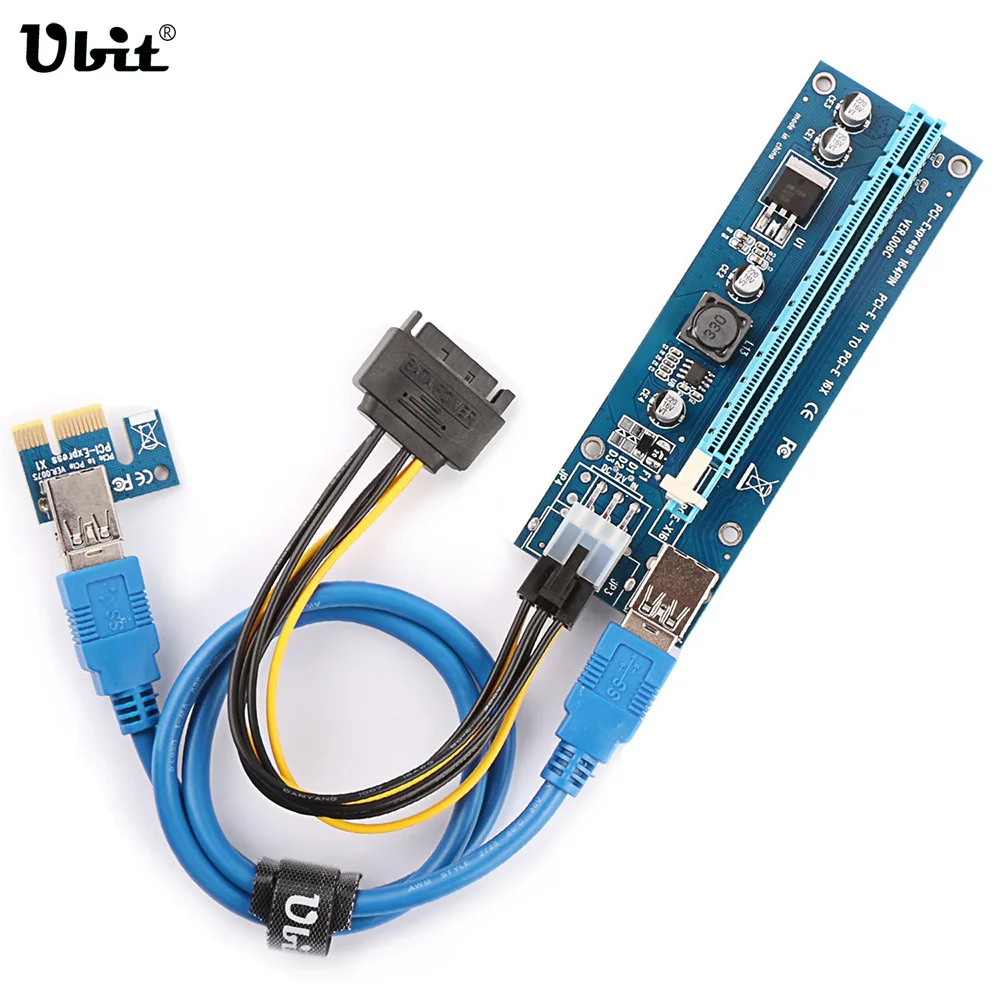 Lot USB 3.0 PCI-E Express 1x To 16x Extender Riser Card Adapter 6PIN Power Cable