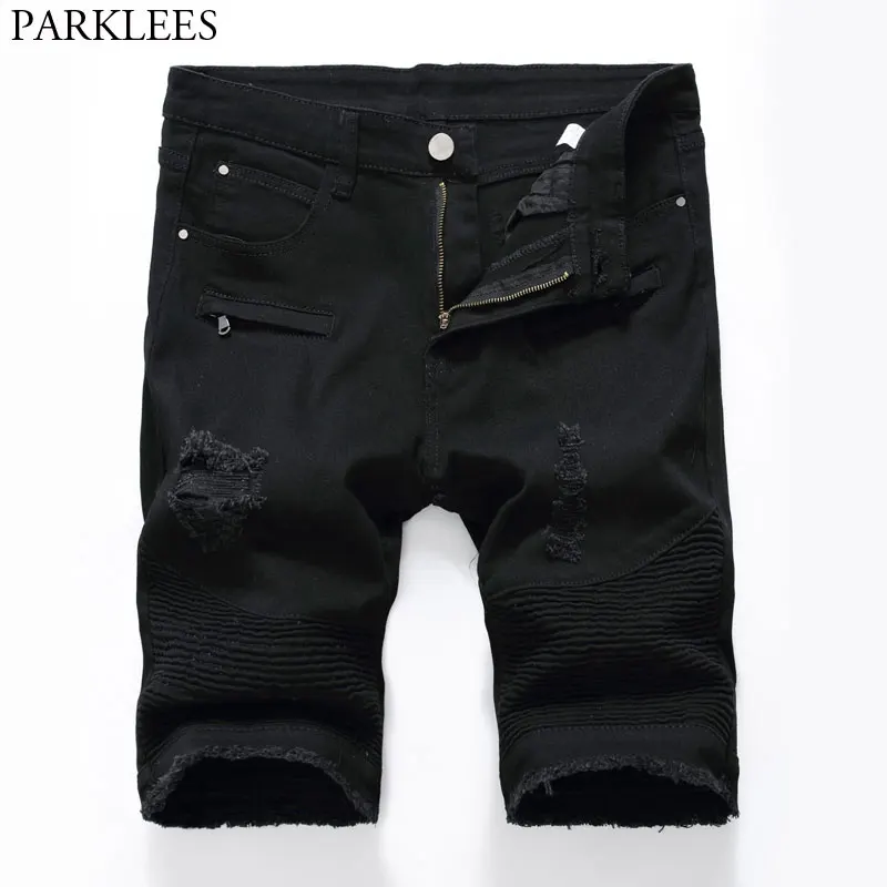 black jean shorts mens ripped