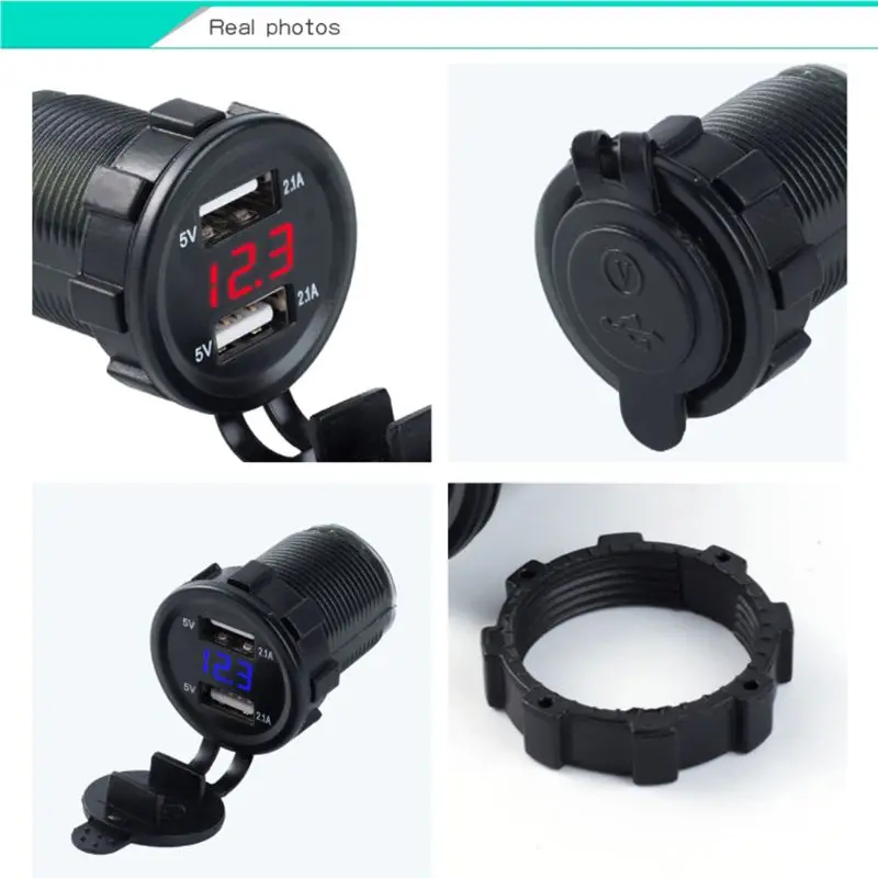 1 шт. DC 12 В 24 В 3.1A Dual USB Автомобильное зарядное устройство вольтметр мотоциклетная лодка