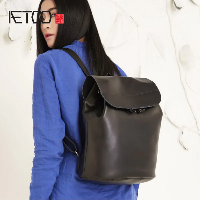 AETOO Original handmade soft head layer cow leather big bag shoulder travel bag leisure backpack computer