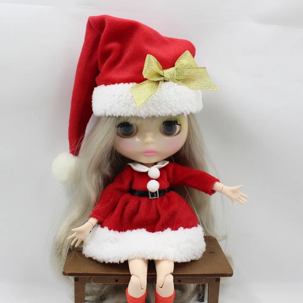 Рождественское платье для Блит куклы со шляпой красный костюм лук кукла 1/6, без обувь