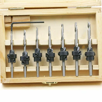 

7 pcs high speed steel woodworking tapered drill wood screw drill countersink drill chamfering reaming drill and opener New