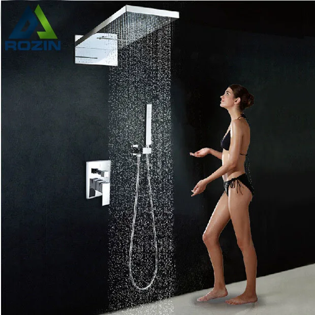 Wall Mount Brass Rain & Waterfall Shower Mixer Taps Big Shower Head Single Handle with Handheld Shower Faucet Set Chrome Finish Wall Mount Brass Rain & Waterfall Shower Mixer Taps Big Shower Head Single Handle with Handheld Shower Faucet Set Chrome Finish