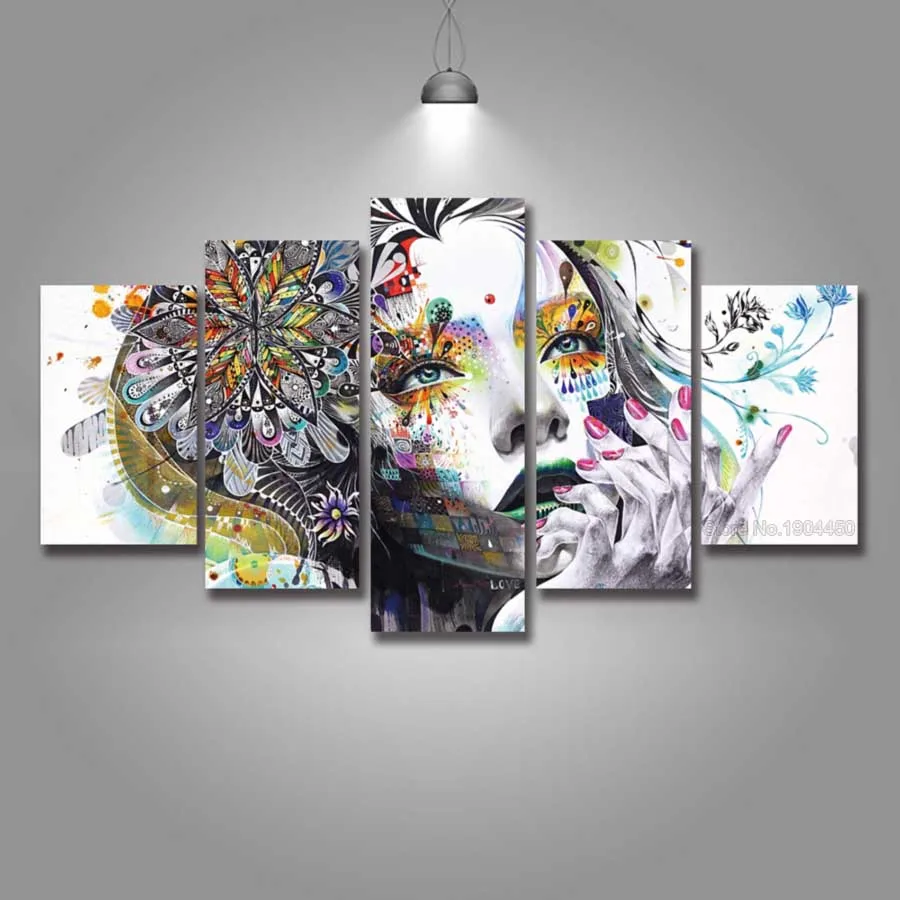 

5 Panel Painting Canvas Art Artistic Girl Flower Modular Picture HD Prints Poster Artwork for Home Decor Living Room Bedroom