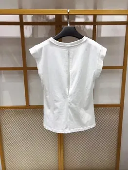 

Sleeveless White T Shirt for Women Backless Hollow Out Summer ladies O-neck Top Tee femme