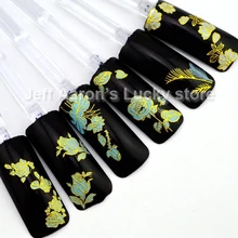 Красота 3D клей для ногтей Переводные картинки Украшение для ногтей Инструменты горячего тиснения синий цветок дизайн 10 шт./партия