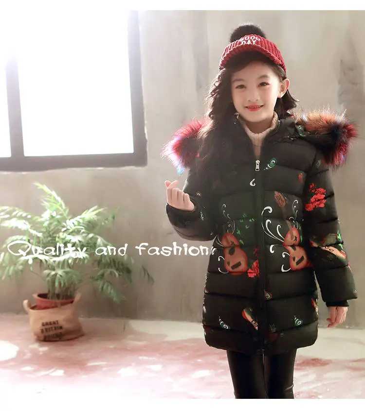 Fashion Children Jackets For Girls Teenage Russian Winter Coats Parkas For Girl Fur Hooded Outerwear Korean Kids Clothes