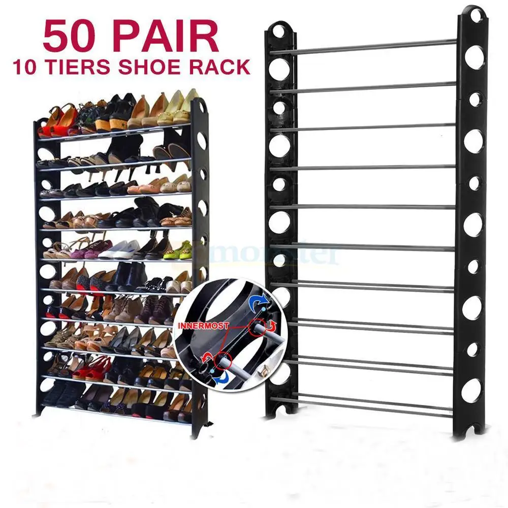 50 Pair 10-Tier Shoe Rack Shelf Storage DIY Large Shoe Cabinet Tower Shoes Organizer Space Saving Furniture for Home - US Stock 01