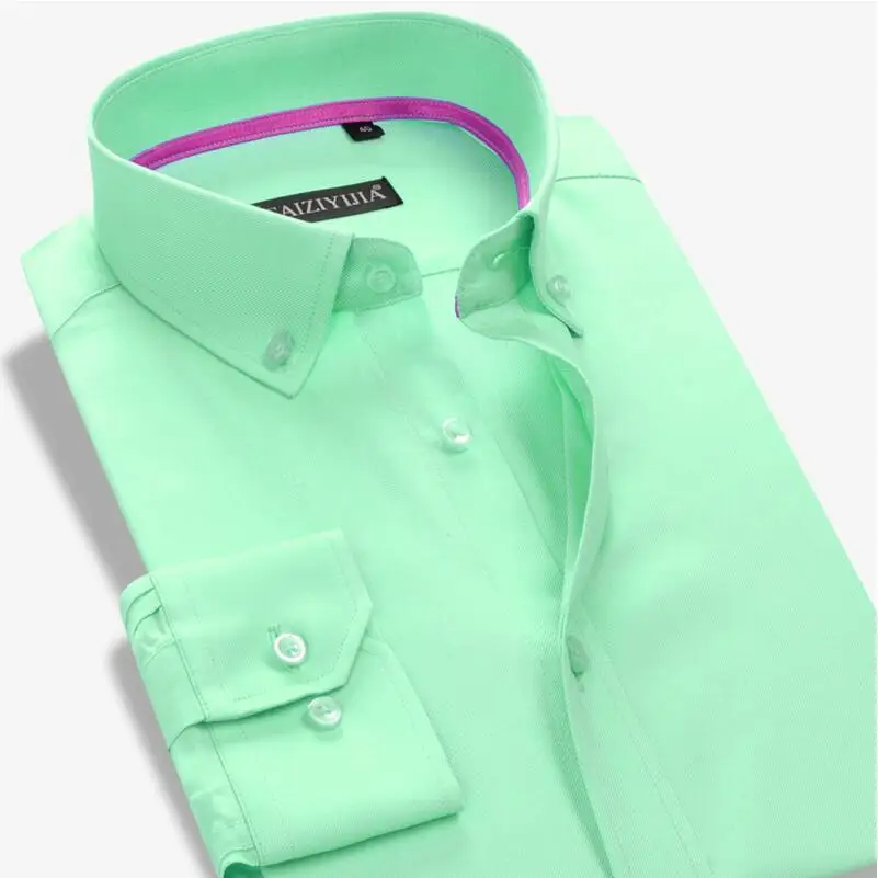 Caiziyijia осень мужские Повседневное Сельма Fit Solid рубашка с длинными рукавами Модные 6 цветов хлопка Camisa Сельма Masculina