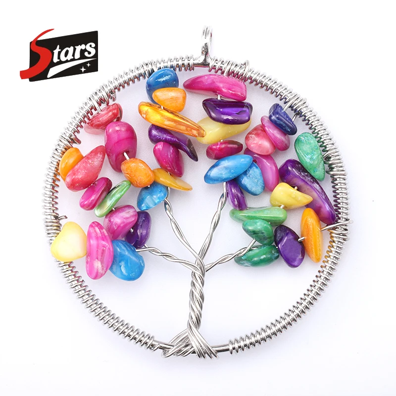 

Singreal Mixed Color Shell Tree of Life Pendant Necklace for Women Handmade Necklaces Pandent Reiki Costume Jewelry