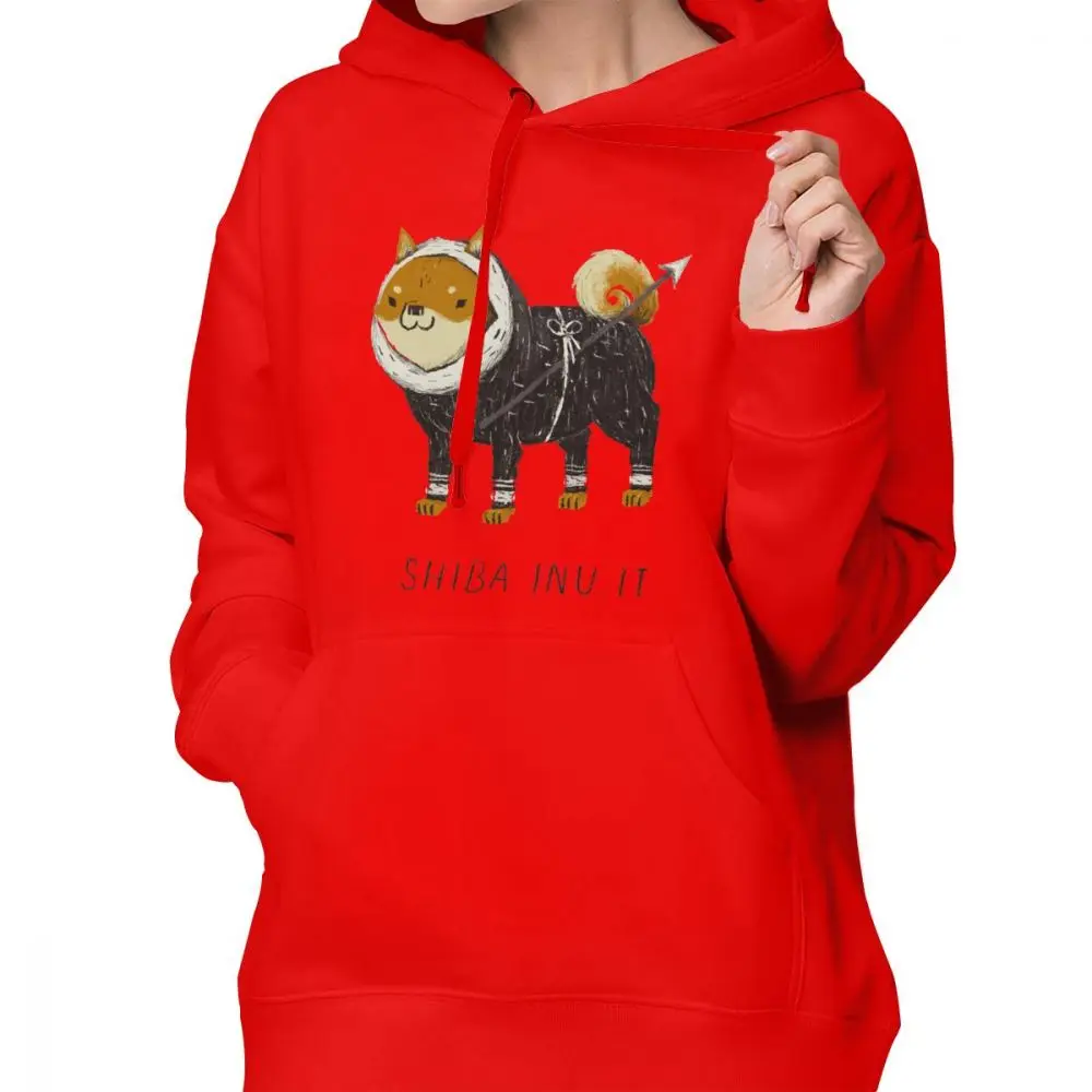 Толстовка с капюшоном Шиба ину, толстовки с капюшоном серого размера плюс, женская уличная одежда, простой хлопковый графический пуловер с длинным рукавом, худи - Цвет: Красный