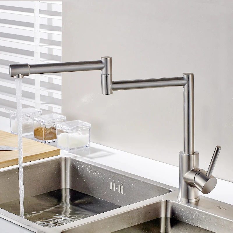 FLG 304 Stainless Steel Kitchen Sink Taps 360 Degree Rotatable Nickel Kitchen Faucet Folding Single Handle Mixer Tap Faucet FLG 304 Stainless Steel Kitchen Sink Taps 360 Degree Rotatable Nickel Kitchen Faucet Folding Single Handle Mixer Tap Faucet