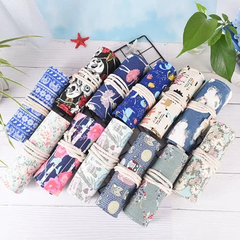 

12 Styles 1Pcs 36 Hole Cartoon Canvas Pencil Case Big Wrap Roll Up Pencil Case School Stationary Pen Brush Bag Wholesale