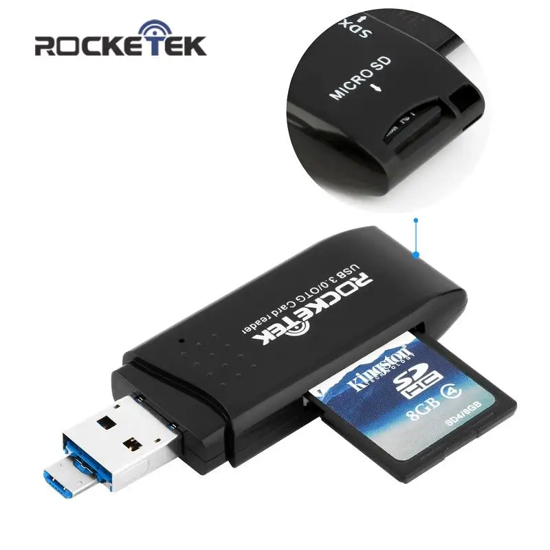 Rocketek USB 3.0 Устройство Чтения Карт Памяти и OTG телефон кард-ридер 2 Слотов Кард-Ридер для SD, micro SD, SDXC, SDHC