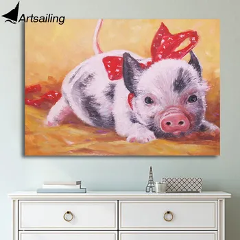 

HD Printed 1 Piece Artwork Watercolor Pig Canvas Prints Painting Giclee Piglet Wall Pictures for Kids Room Posters and Prints