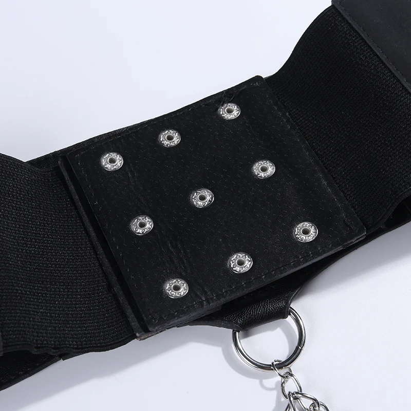 InstaHot черный PU цепь кольцо ремень женские аксессуары готический сексуальный пояс Клубная одежда Высокая уличная тонкая искусственная кожа