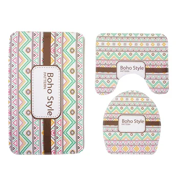 

3pcs Boho Style Bathroom Mat Set Anti Sip Geometric Toilet Mat and Bath Rugs