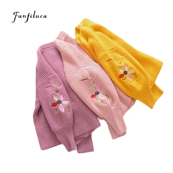 

Fanfiluca Kid Girls Sweater Knitted Soft Children's Clothing Flower Long Sleeve Outerwear Kids Sweaters 2-6Y