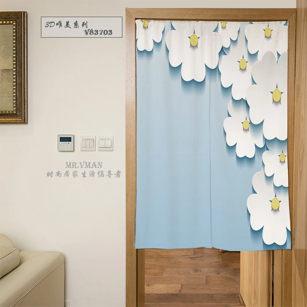 

Nice Curtains 3D Aesthetic Flowers Sky Blue Door Curtain Polyester Decorative Partition Mould Proof Shade Door Curatin 85x120cm