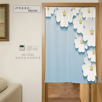 

Nice Curtains 3D Aesthetic Flowers Sky Blue Door Curtain Polyester Decorative Partition Mould Proof Shade Door Curatin 85x120cm