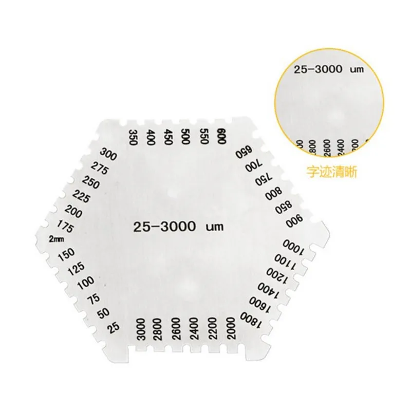 

High-Precision Paint thickness gauge Hexagon Stainless Steel coating Thick Card Wet Film Comb measuring instrument painter tools
