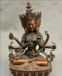 Свободный Тибет Чистая Бронзовый 3 Головы 8 Руки Гуаньинь Будды Namgyalma и Ushnishavijaya Статуя быстро