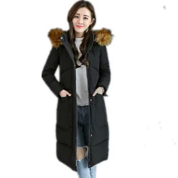

Hooded Large Fur Collar Winter Women Coats 2018 Medium-Long Parkas With Big Pockets Thicken Wadded Jackets Female Parkas CQ2726