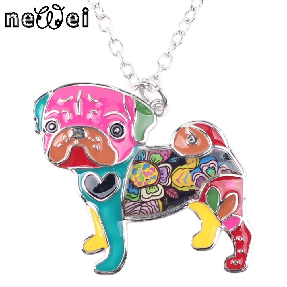 Bonsny Statement Metal Alloy Enamel Pug Dog Choker Necklace Chain Collar Bulldog Pendant 2016 Fashion New Enamel Jewelry  Women