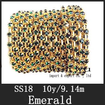 

SS18 10 Yards Sparse Strass Rhinestone Cup Chain Golden Base Emerald Color Sewing Accessories