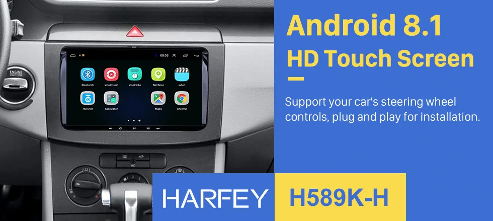 Harfey 2+ 32G Автомагнитола gps 9 дюймов 2din Android 8,1 автомобильный мультимедийный плеер для VW Volkswagen SEAT LEON CUPRA Skoda Passat b5 b6 CC