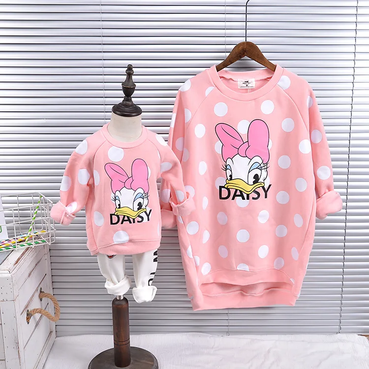 

Family Shirts Matching Family Outfits Mom Daughter Clothes Dot Mickey Sweatshirt Winter Cotton Warm Outfits
