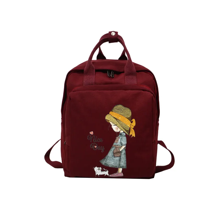 DCIMOR женский рюкзак ретро мультфильм печать нейлон водонепроницаемый сумки на плечо школьные рюкзаки для девочки подростка кольцо рюкзак - Цвет: girl red